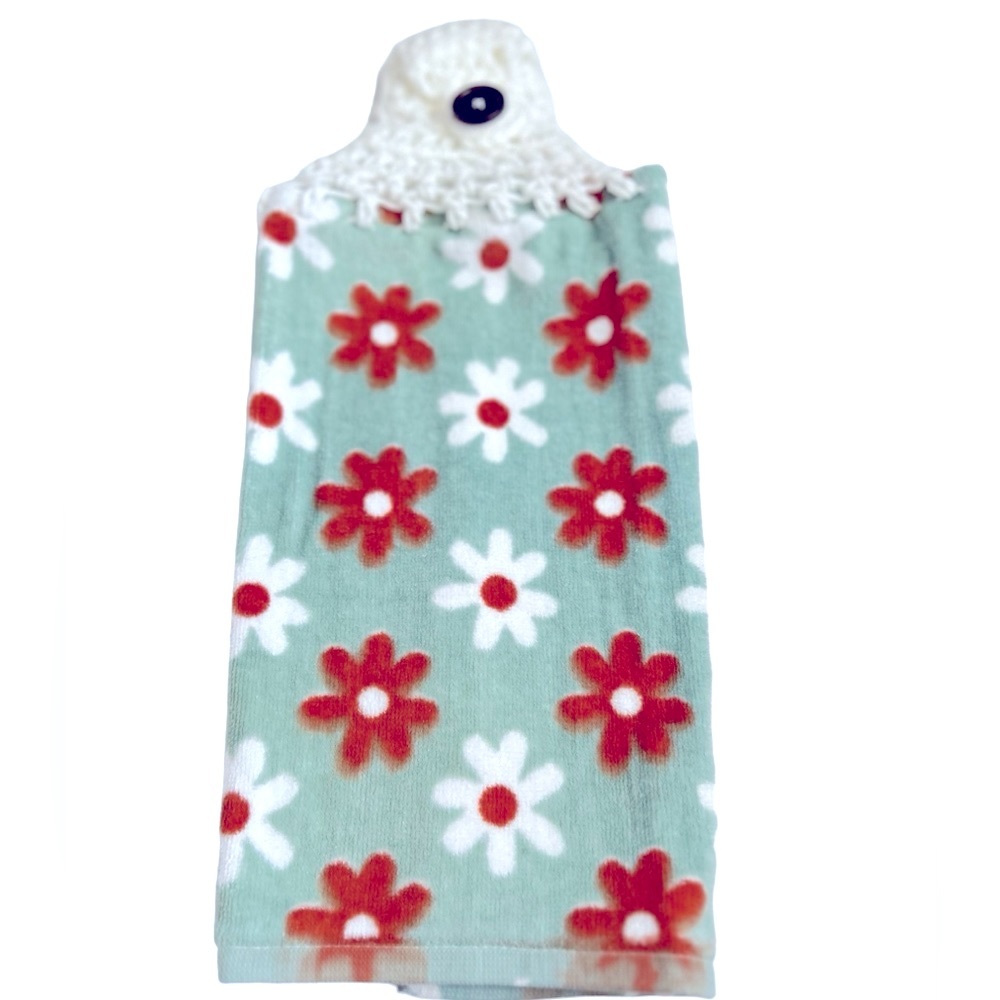 HAND CRAFTED Crochet Top Colorful Floral Hanging Kitchen & Bathroom Hand Towels - Picture 4 of 10